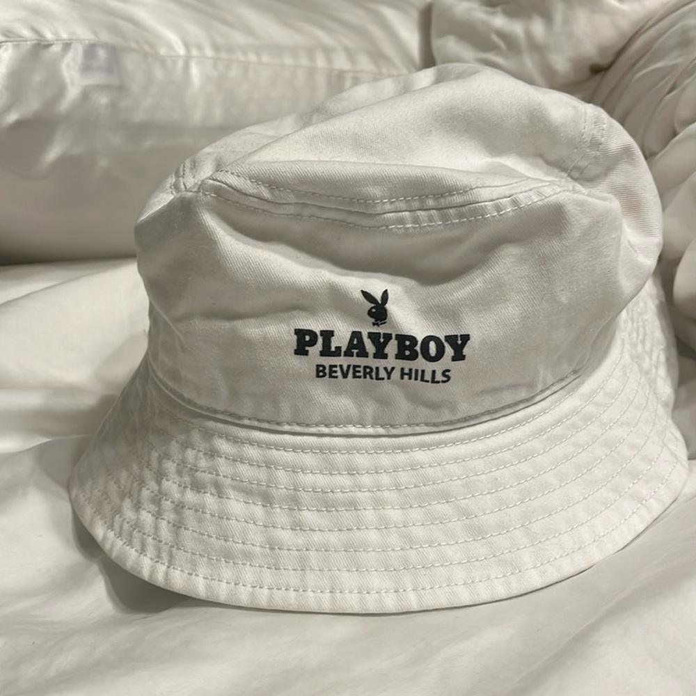 White playboy bucket hat